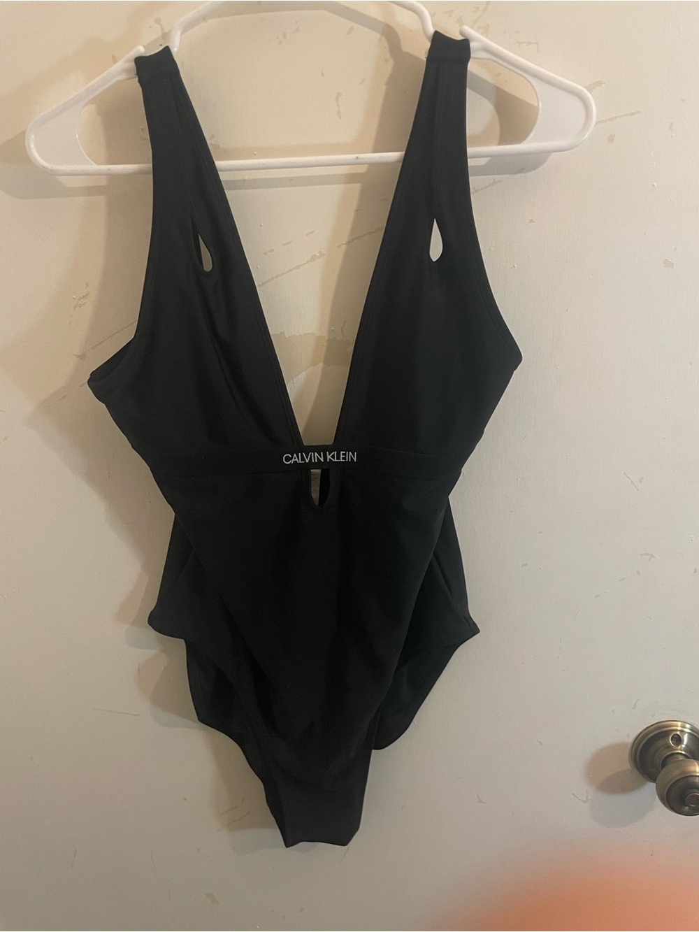 Calvin Klein Black Plunging V-Neck One-Piece Swimsuit